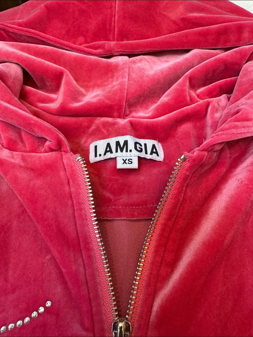 I am Gia Hot Pink Velour angel wing Rhinestone Zip Hoodie & Joggers See pics